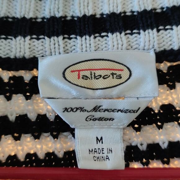 Talbot's black and white stripe cotton sweater M - Picture 2 of 4